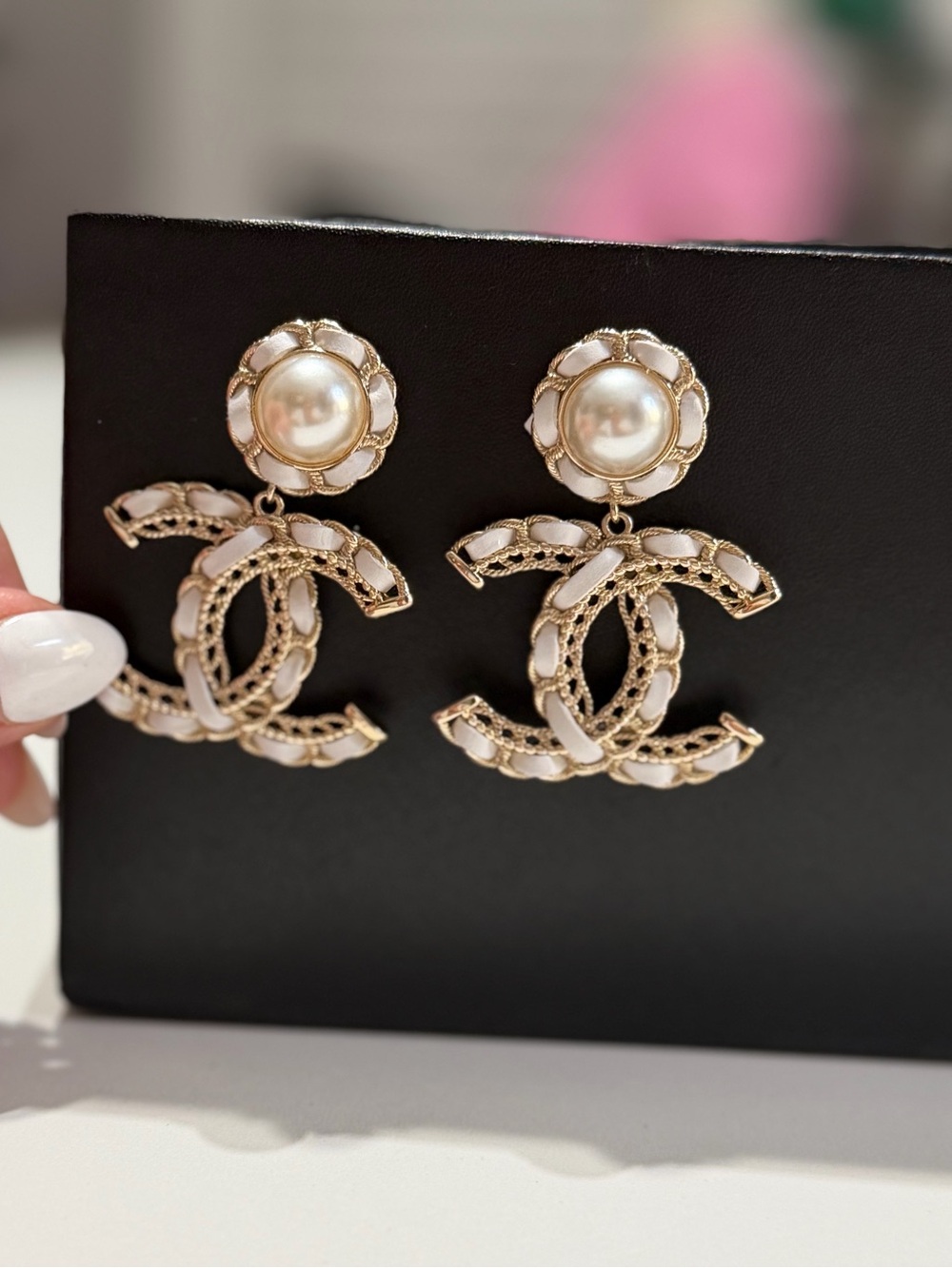 Chanel 2006 Gold and Pearl Double C Drop Earrings